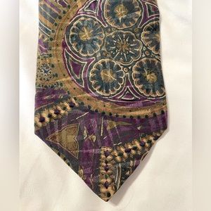 Secours 100% silk necktie in purple, green and brown